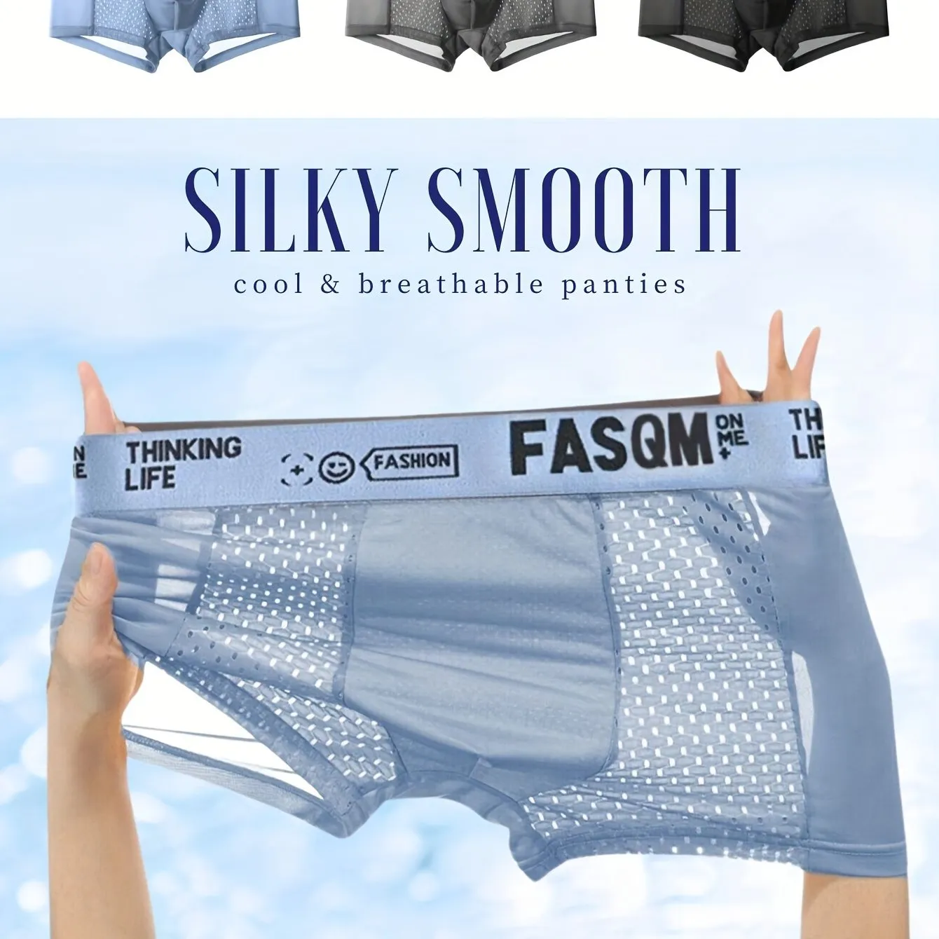 3-Pack Men's Ice Silk Breathable Mesh Boxer Briefs - Soft & Stretchy Comfy Underwear