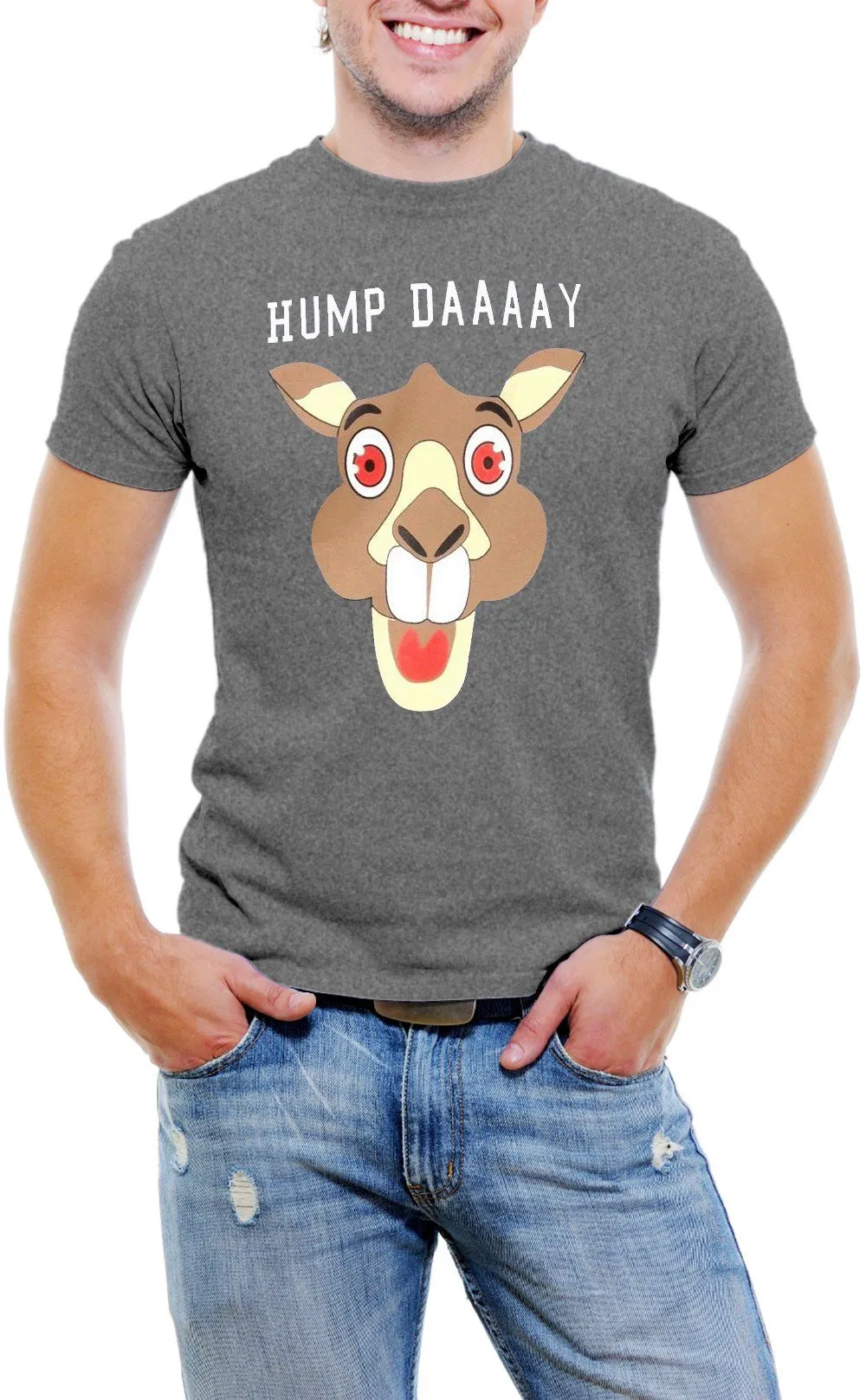 AFONiE Hump Day! Camel Face Men T-Shirt Soft Cotton Short Sleeve Tee