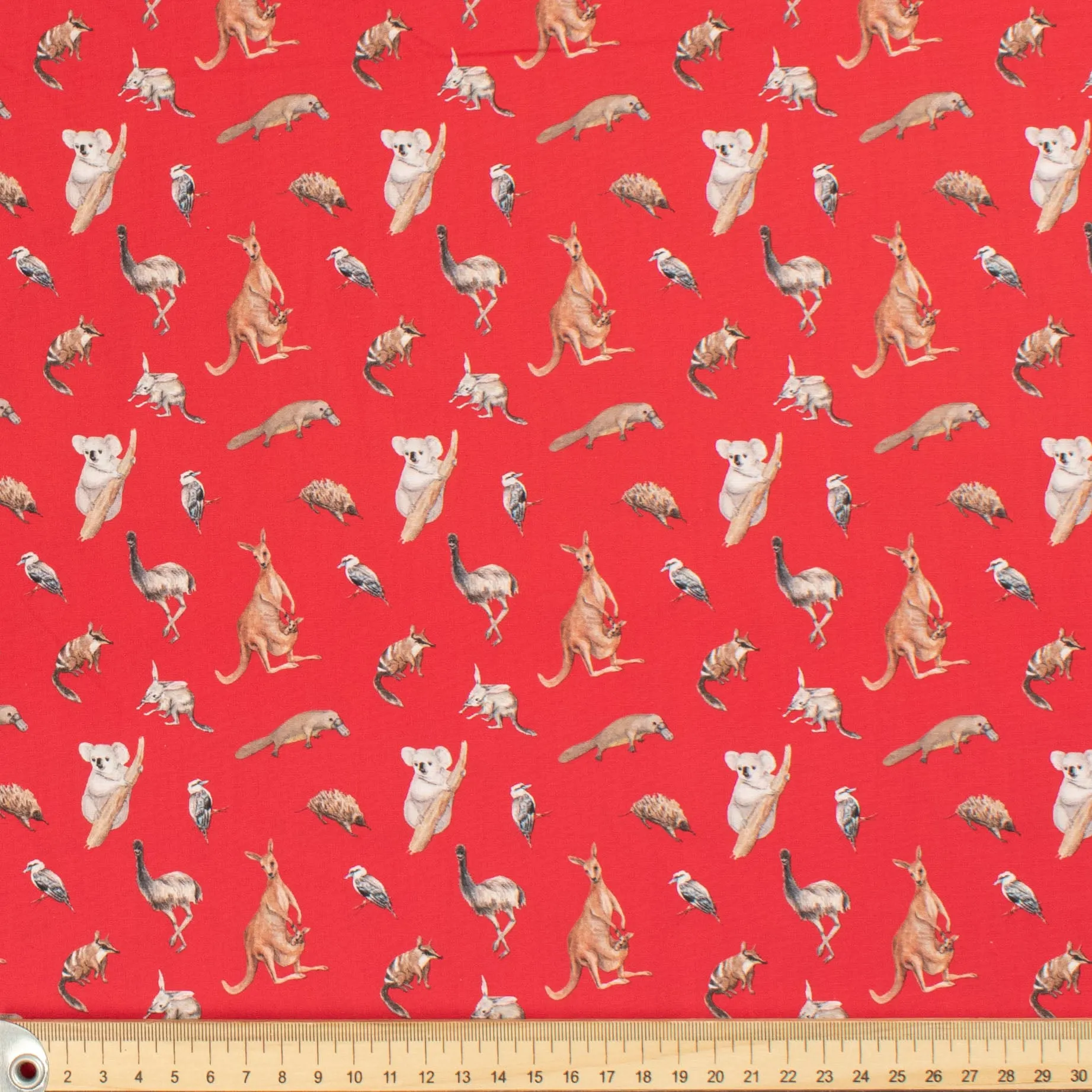 Australiana/Aboriginal Inspired Cotton Prints Design - Australian Animals on Red