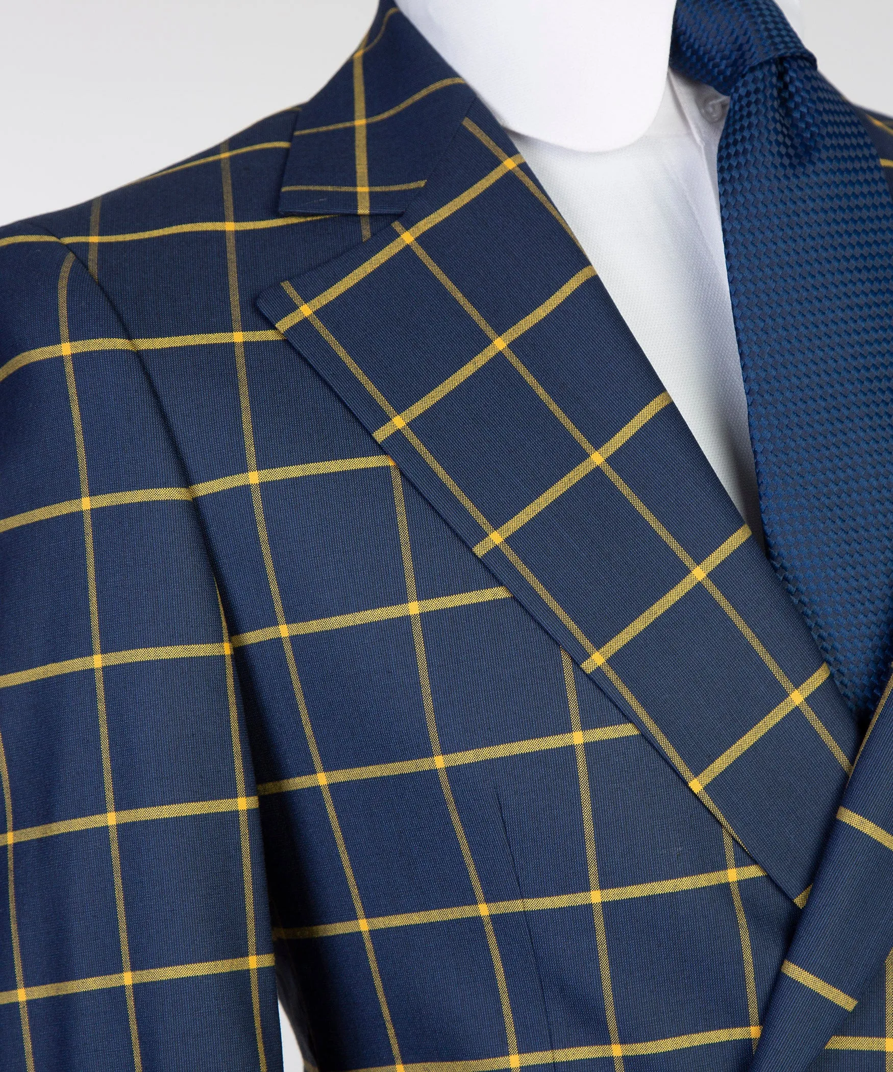 Belted Navy Blue Check Suit