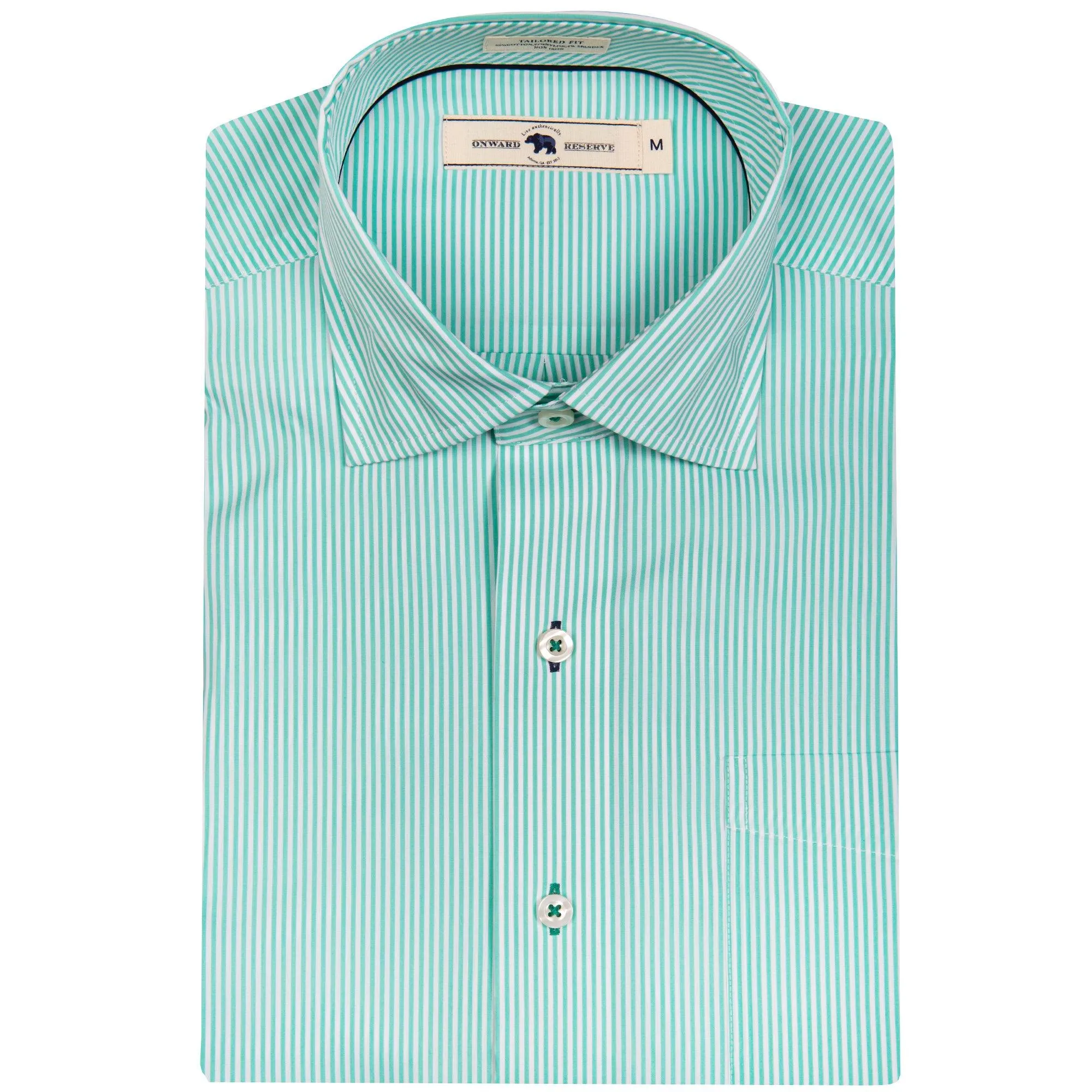 Biscay/White Stripe Tailored Fit Spread Collar Shirt