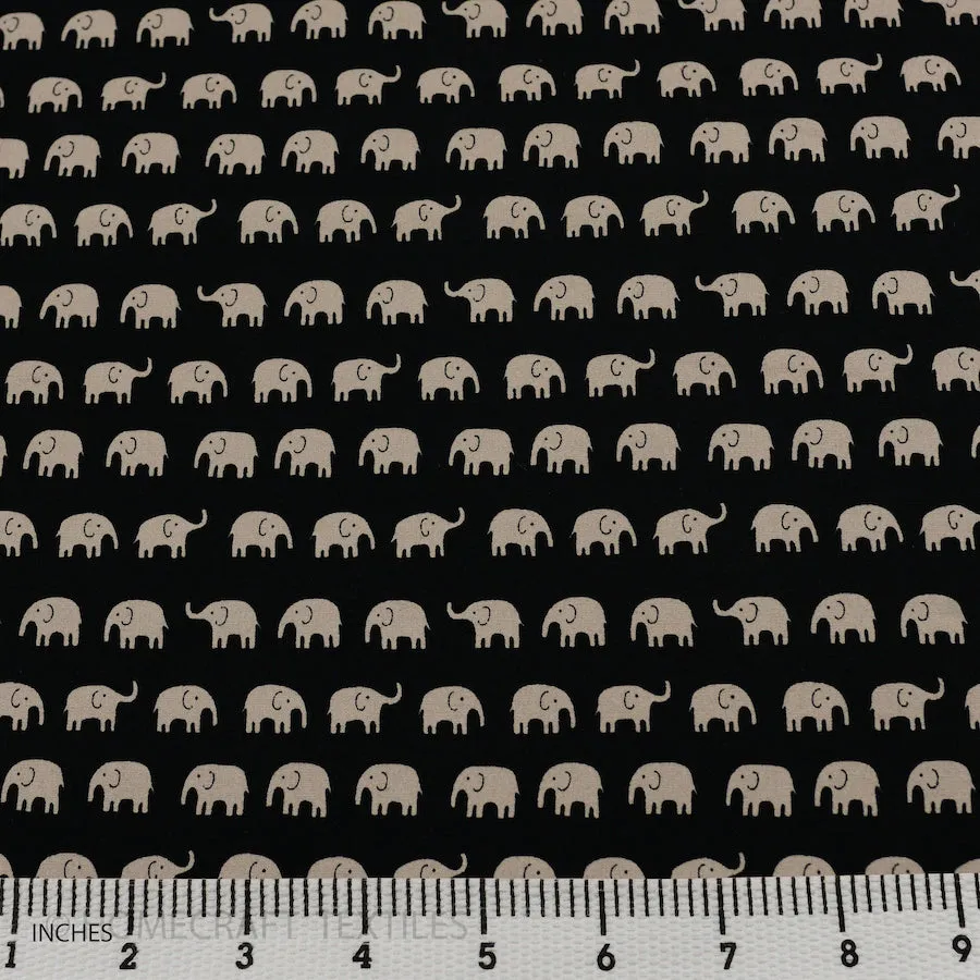 Black and Beige Mini Elephant Animal Cotton Print