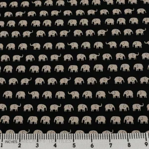 Black and Beige Mini Elephant Animal Cotton Print