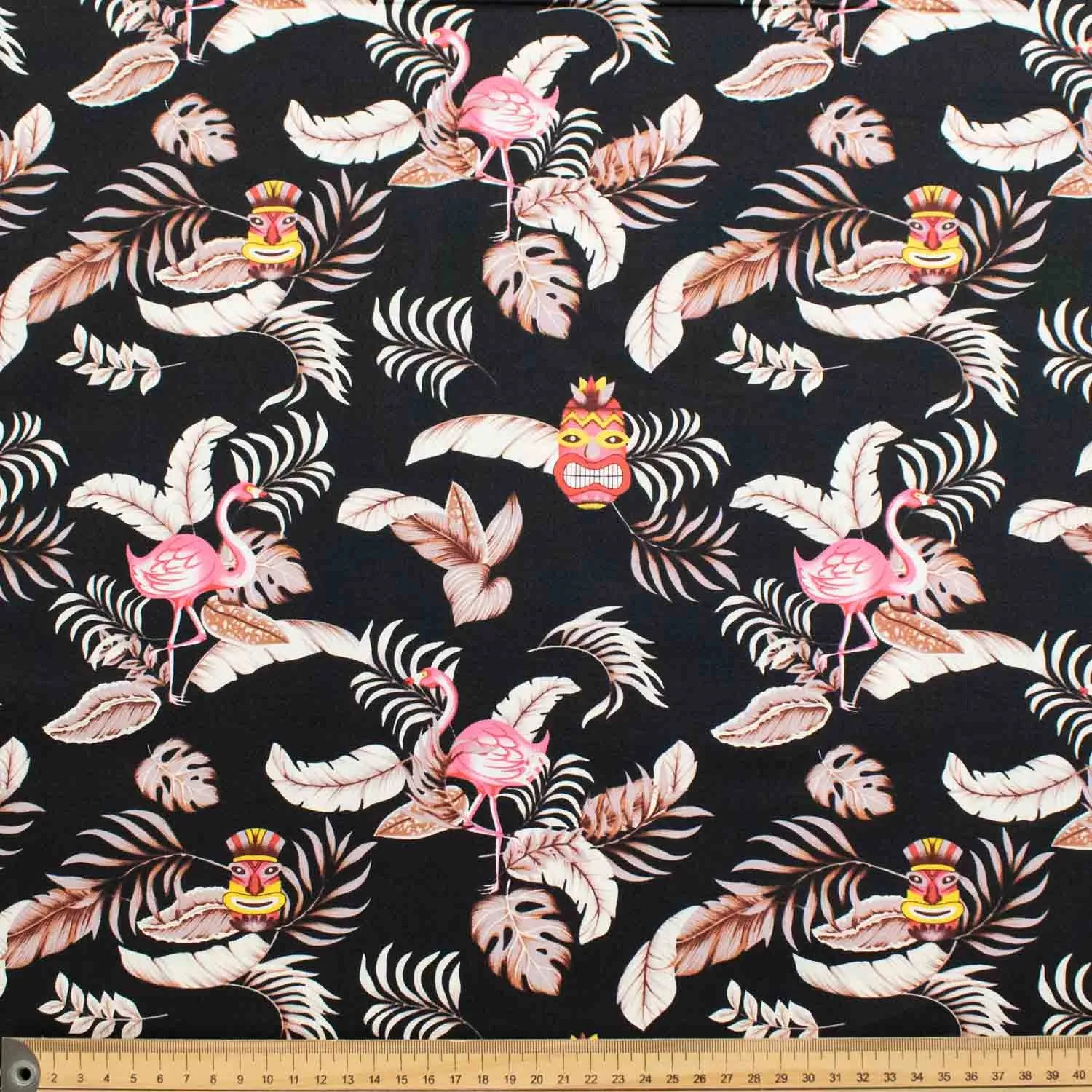 Black Flamingo Tiki Tropical Cotton Prints