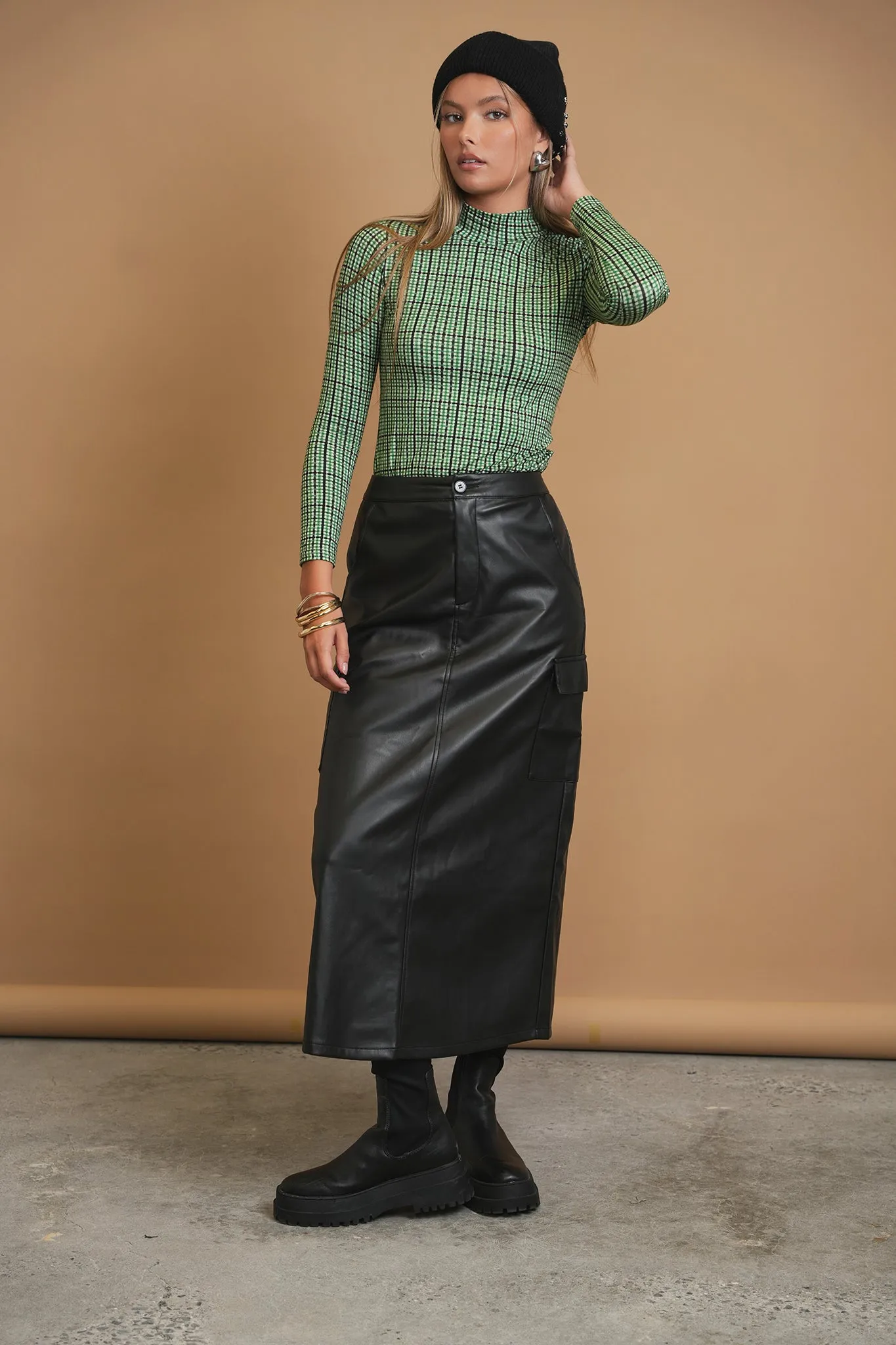 Bliss Cargo Skirt Black Leather