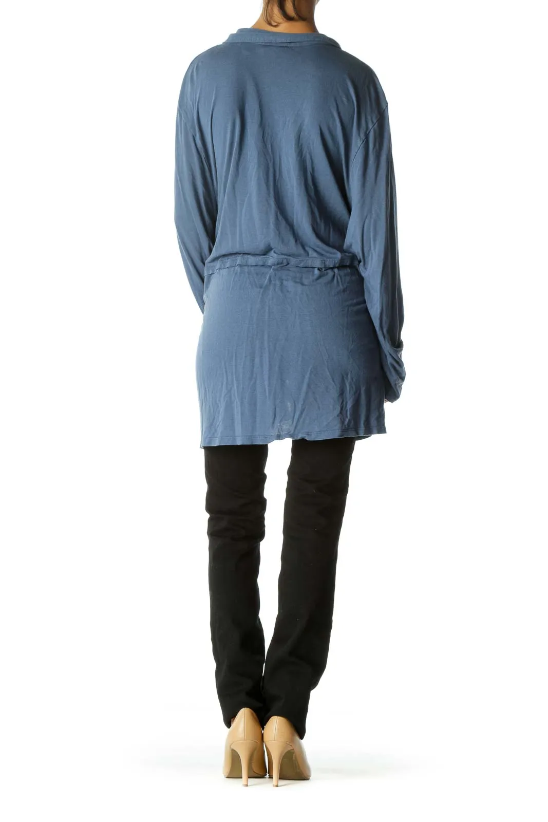 Blue Buttoned Long Sleeve Light Stretch Top