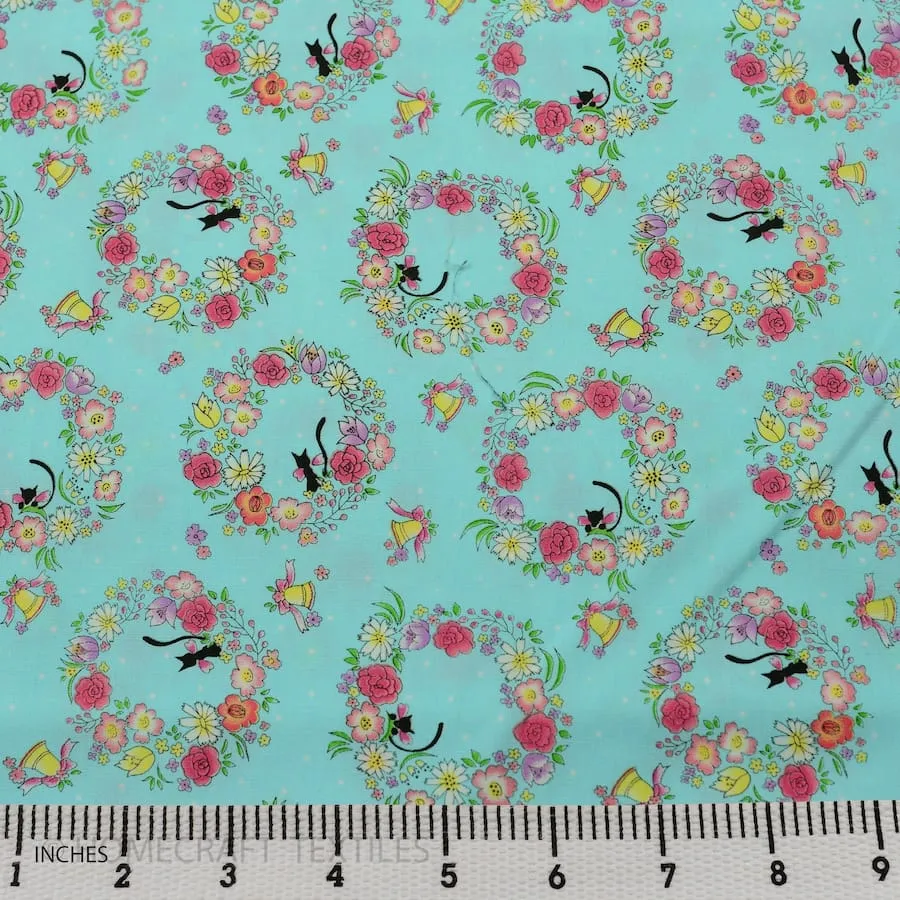 Blue Floral Wreath Cotton Print