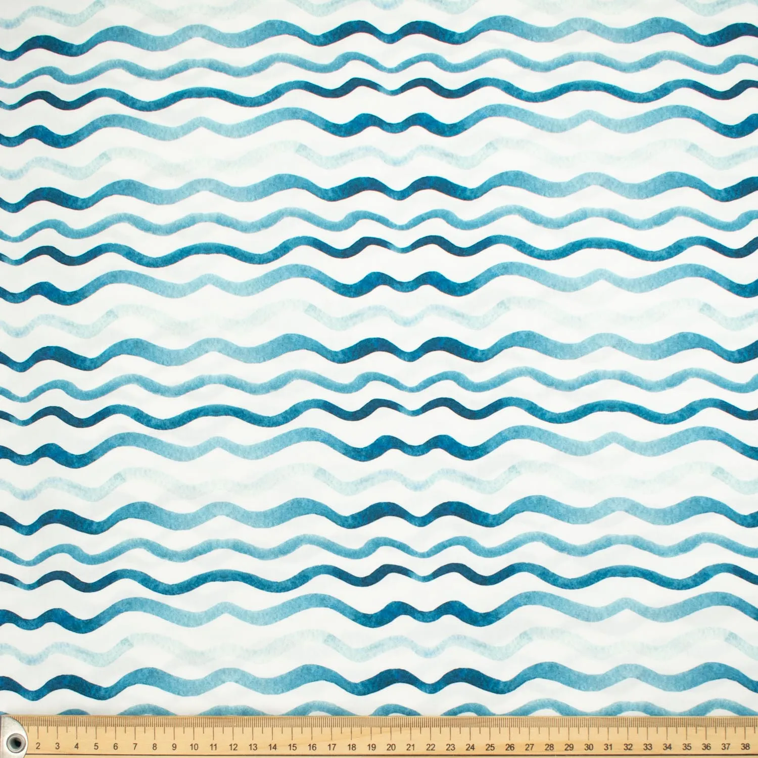 Blue Sea Collection #11 Blue Wavy Lines on White Cotton Prints