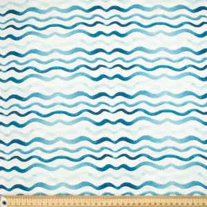 Blue Sea Collection #11 Blue Wavy Lines on White Cotton Prints