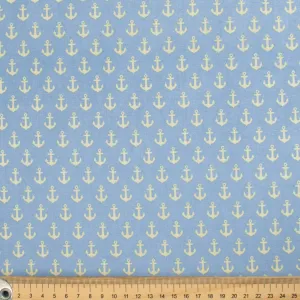 Blue Sea Collection Cream Anchor on Blue Cotton Prints