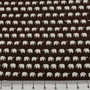 Brown Mini Elephant Animal Cotton Print