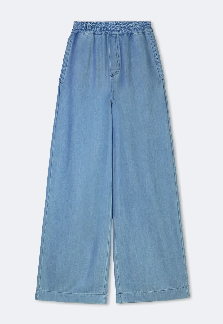 Choice Wide Leg Denim Trousers Light Blue