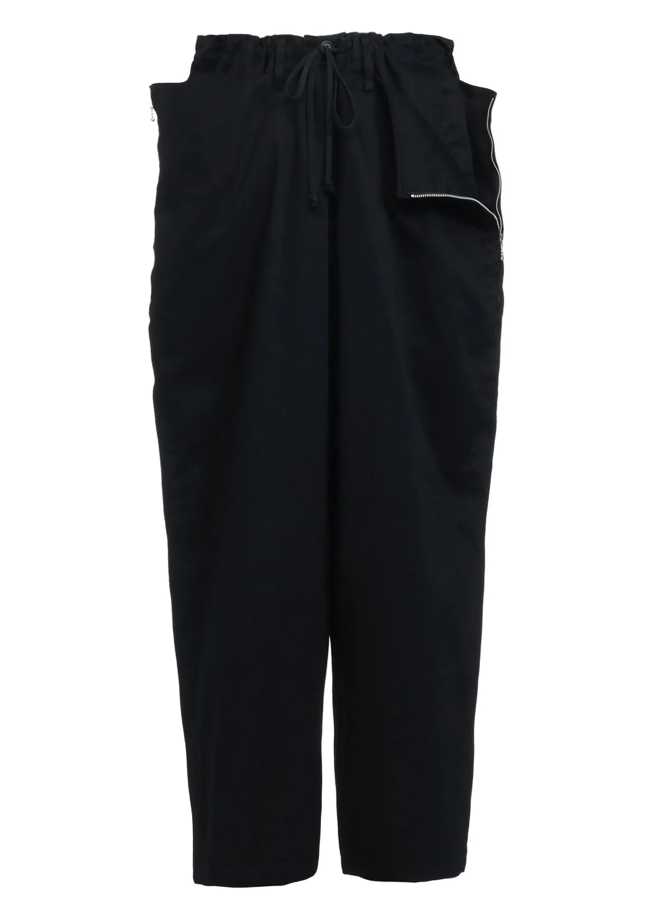 COTTON TWILL DRAWSTRING WIDE PANTS WITH ZIP SIDE POCKET