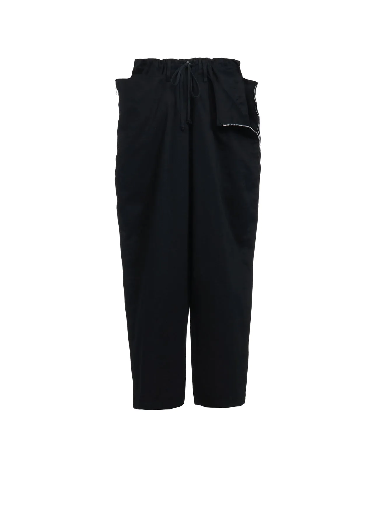 COTTON TWILL DRAWSTRING WIDE PANTS WITH ZIP SIDE POCKET