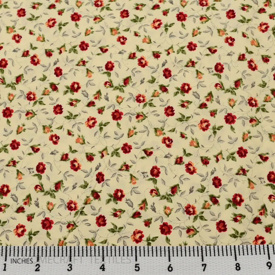 Cream Medieval Floral Cotton Print