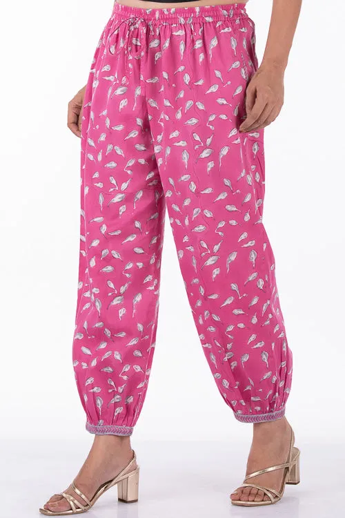 Dharan "Bloosom Dogri Pants" Pink Block Printed Pants