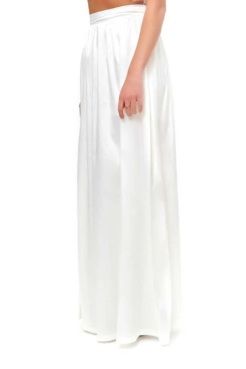 Emmilee - White Satin Split Maxi Skirt