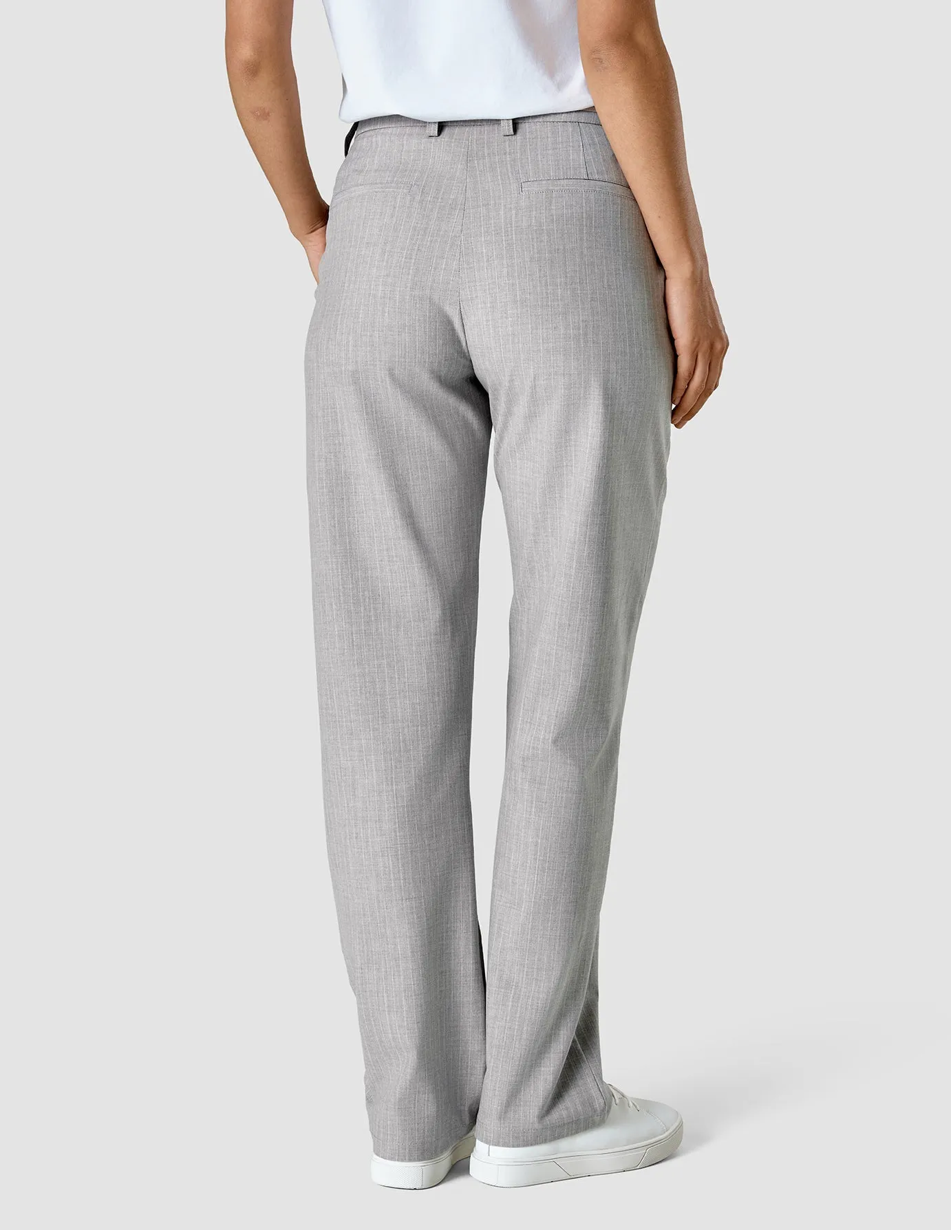 Essential Pants Straight Light Grey Pinstriped