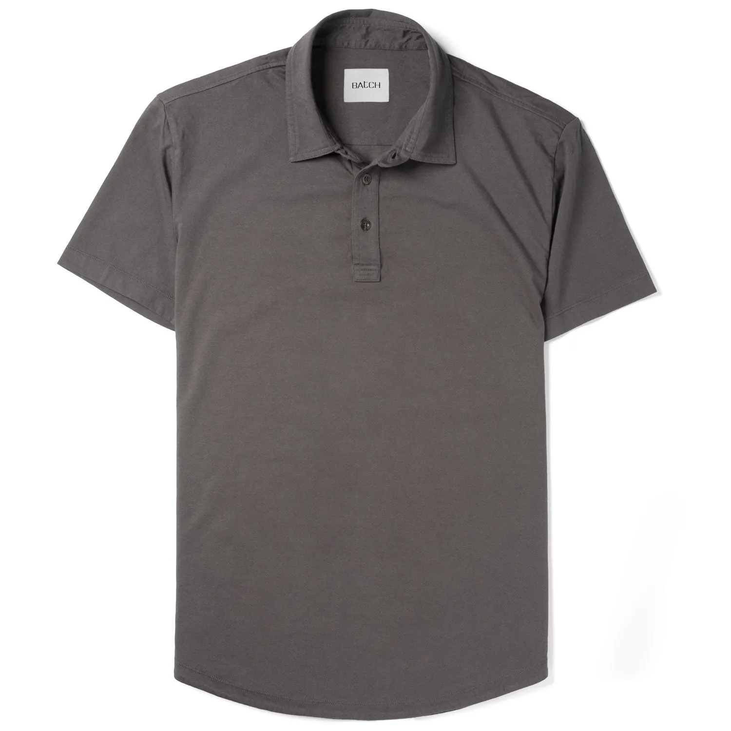 Essential Short Sleeve Curved Hem Polo Shirt –  Slate Gray Cotton Jersey