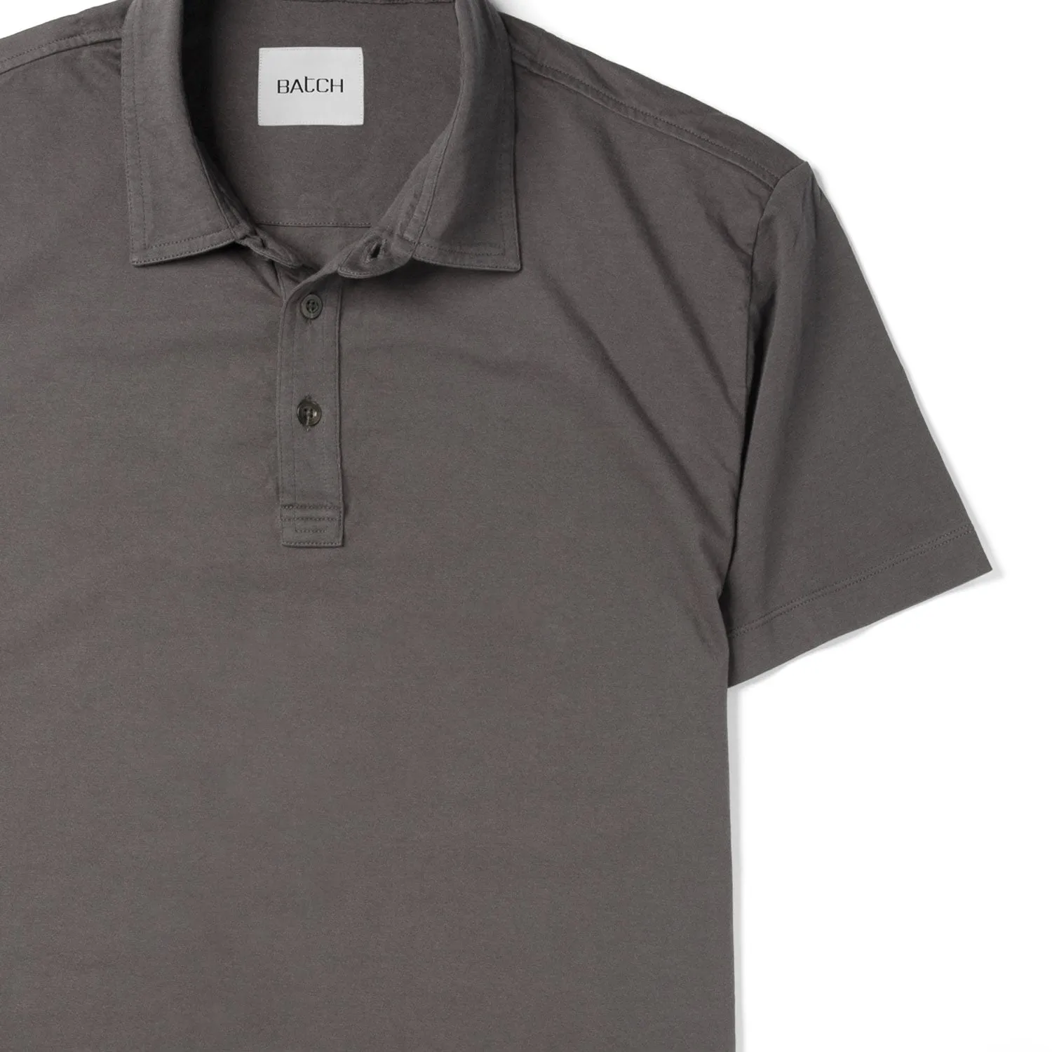 Essential Short Sleeve Curved Hem Polo Shirt –  Slate Gray Cotton Jersey