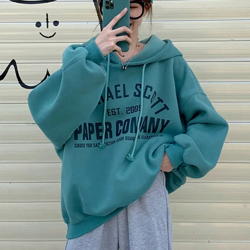 Fashionkova  Oversized Hoodies Women Autumn Harajuku Letter Print Thicken Fleece Warm Hooded Sweatshirt Lady Loose Pullover Hoodie Streetwear