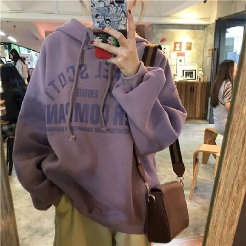 Fashionkova  Oversized Hoodies Women Autumn Harajuku Letter Print Thicken Fleece Warm Hooded Sweatshirt Lady Loose Pullover Hoodie Streetwear