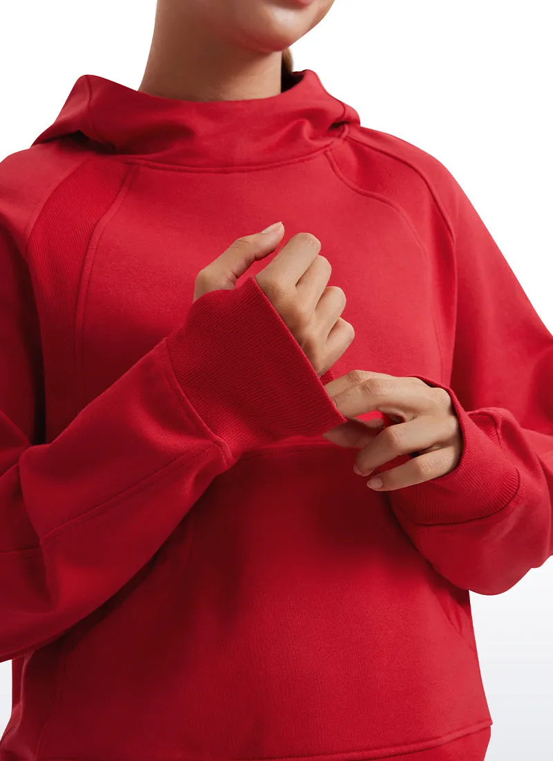 Fleece Mock Neck Hoodies with Thumb Holes