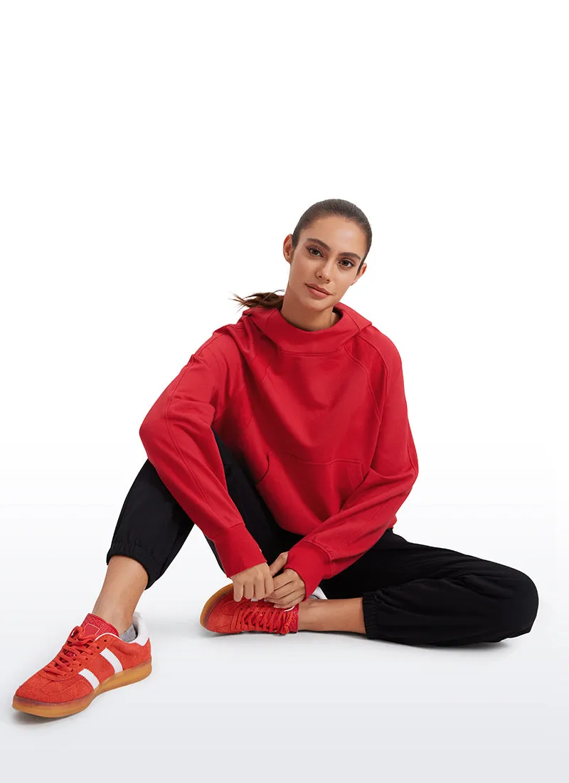 Fleece Mock Neck Hoodies with Thumb Holes