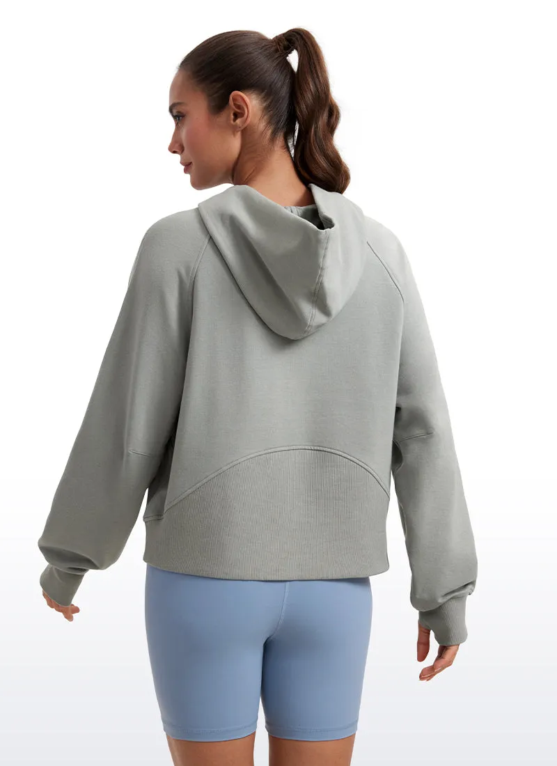 Fleece Mock Neck Hoodies with Thumb Holes