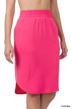 Fuchsia Elastic Waist Tulip Hem Skirt w/Pockets