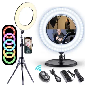 Gimars Newest 2 in 1 Easy Operation 14" Dimmable 3200/5500K/RGB LED Ring Light with Lighting Tripod