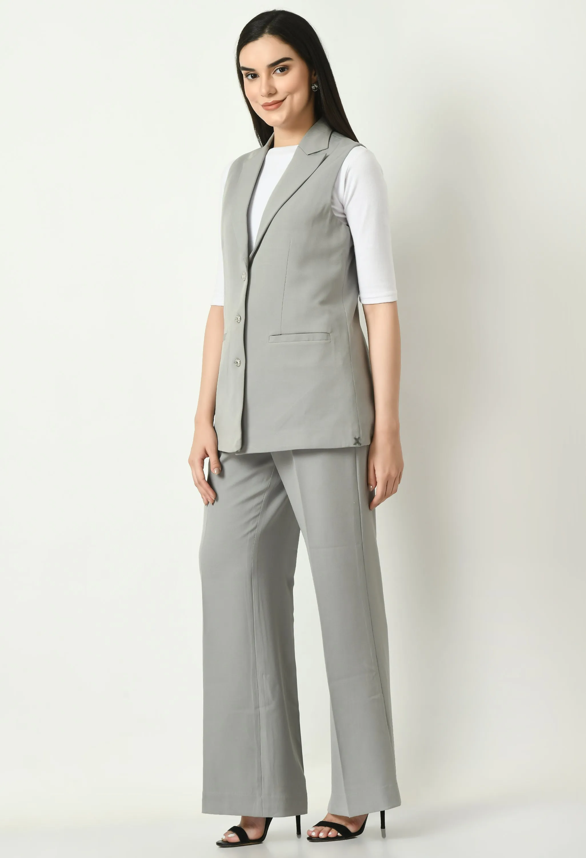 Grey Aspiration Sleeveless Blazer With Bootcut Trouser