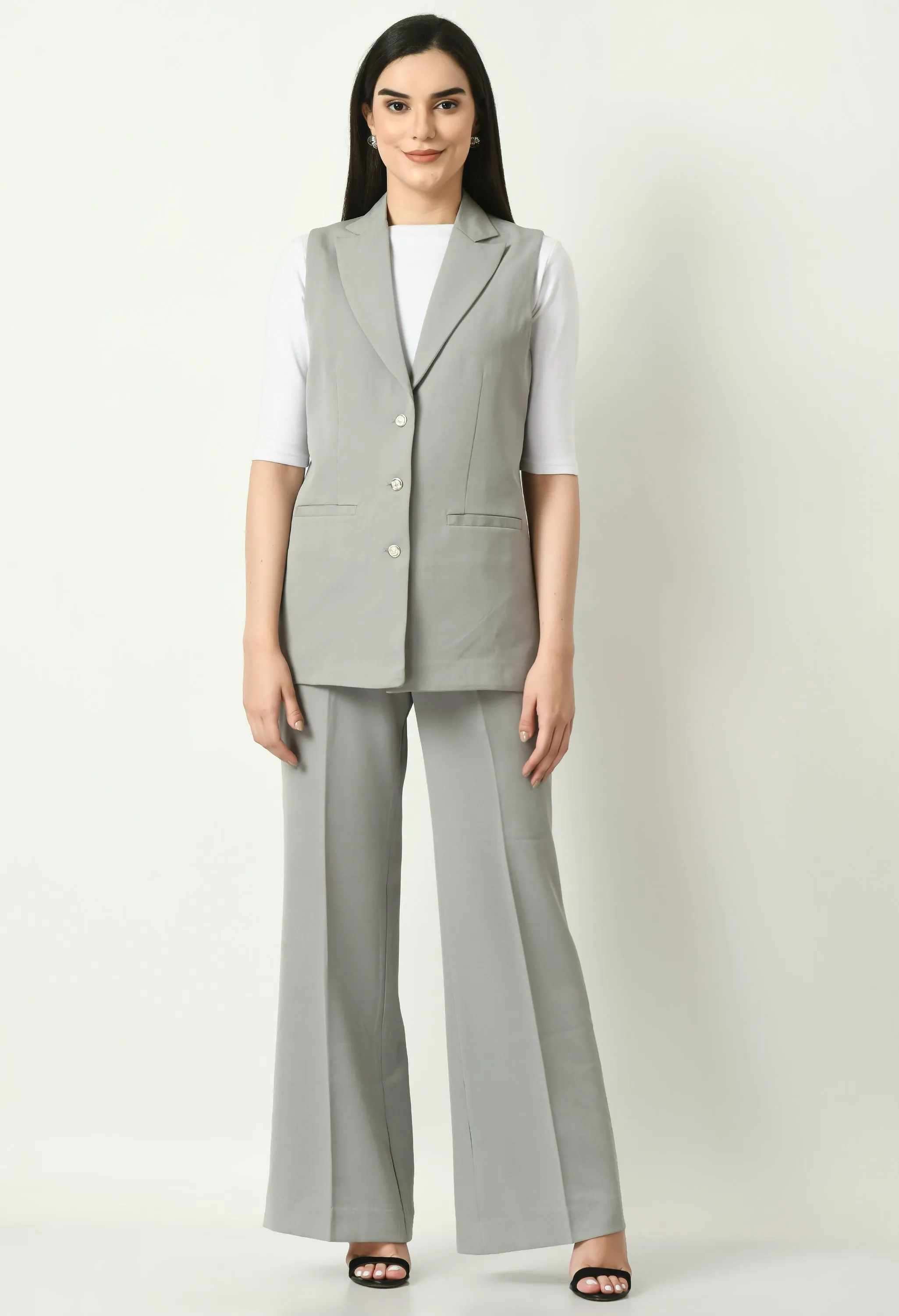 Grey Aspiration Sleeveless Blazer With Bootcut Trouser