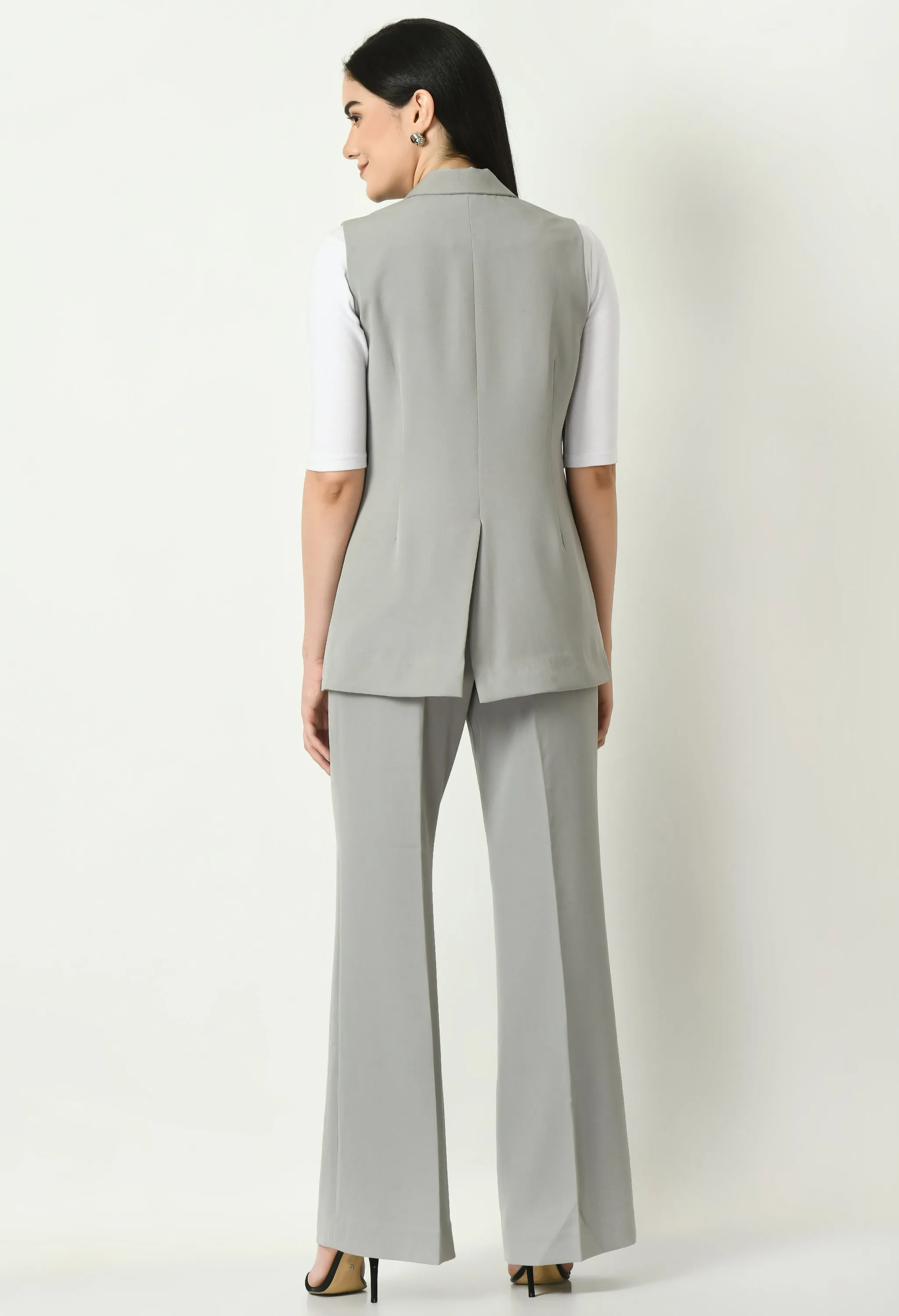 Grey Aspiration Sleeveless Blazer With Bootcut Trouser