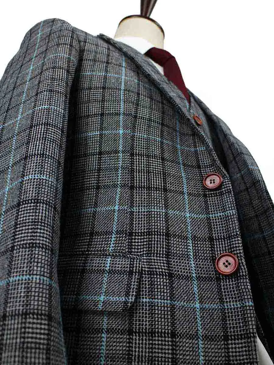 GREY BLUE HOUNDSTOOTH PLAID TWEED 2 PIECE SUIT