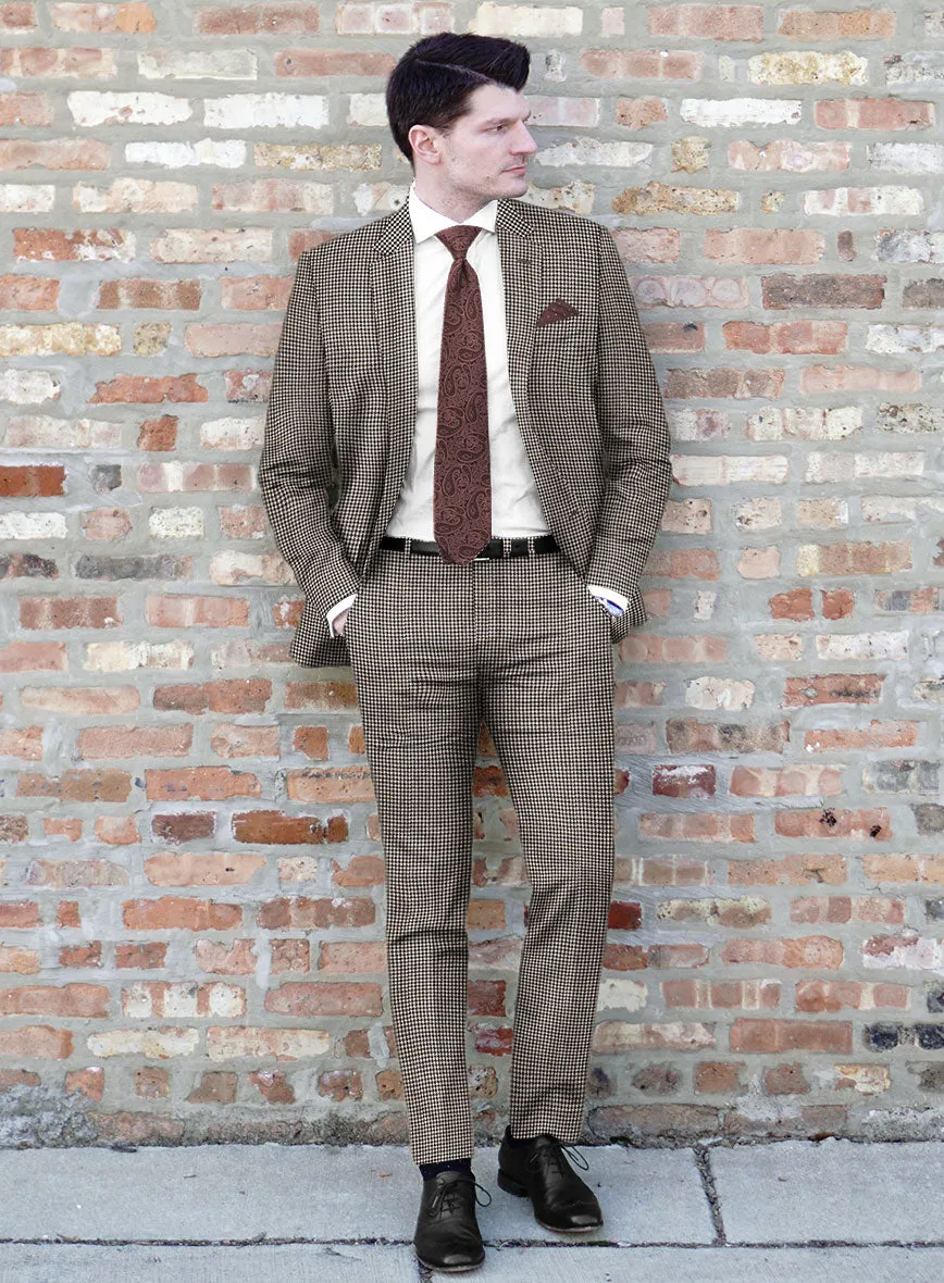 Hardy Minnis Beige Houndstooth Wool Suit