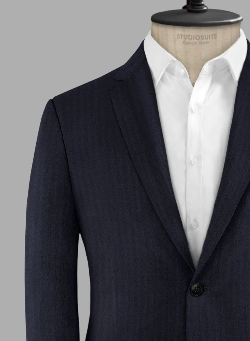 Hardy Minnis Navy Blue Herringbone Wool Suit