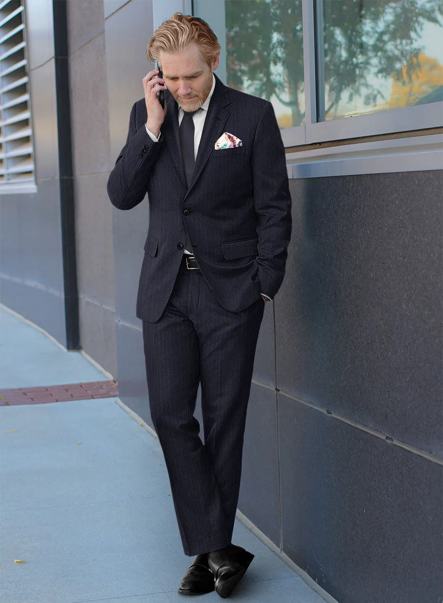 Hardy Minnis Navy Blue Herringbone Wool Suit