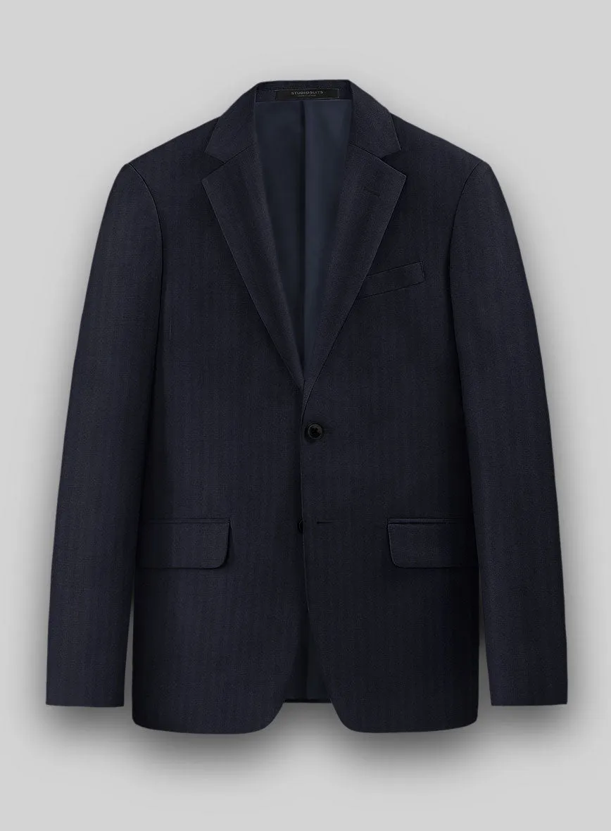 Hardy Minnis Navy Blue Herringbone Wool Suit