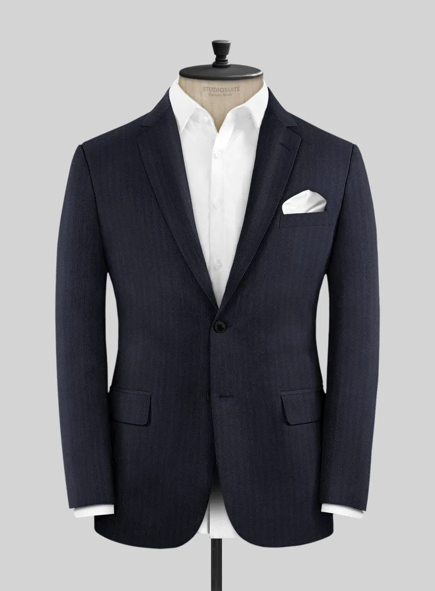 Hardy Minnis Navy Blue Herringbone Wool Suit