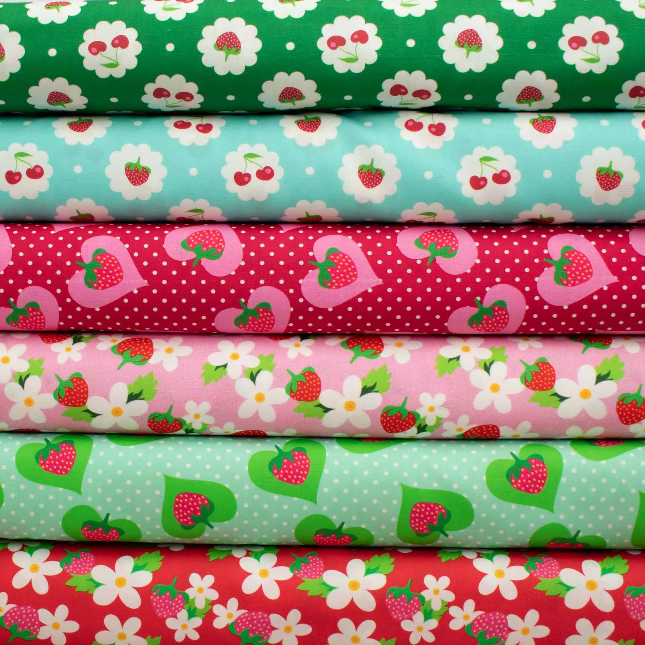 Indie Pop Strawberry Collection #02 Strawberry & Heart on Blue Cotton Prints