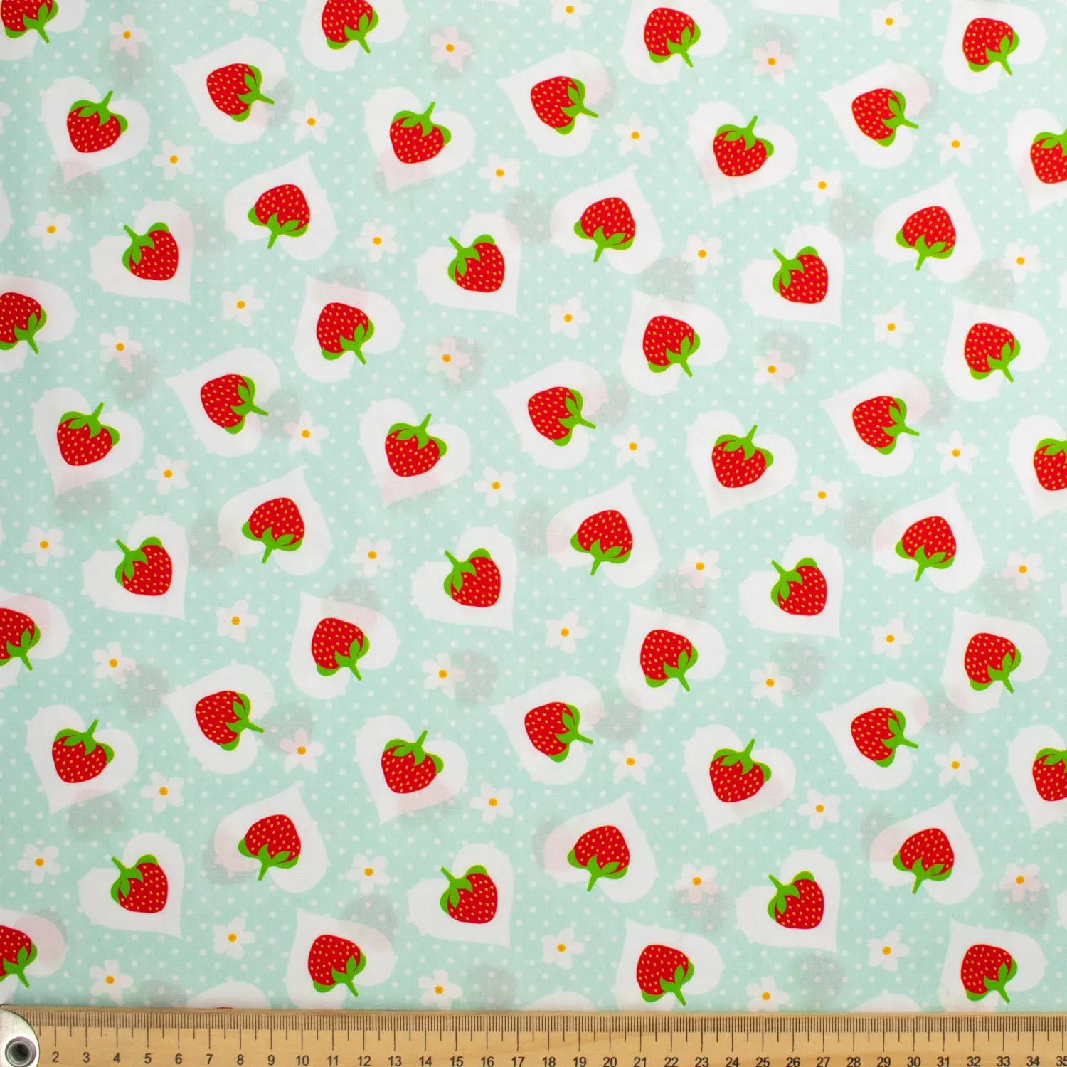 Indie Pop Strawberry Collection #02 Strawberry & Heart on Blue Cotton Prints