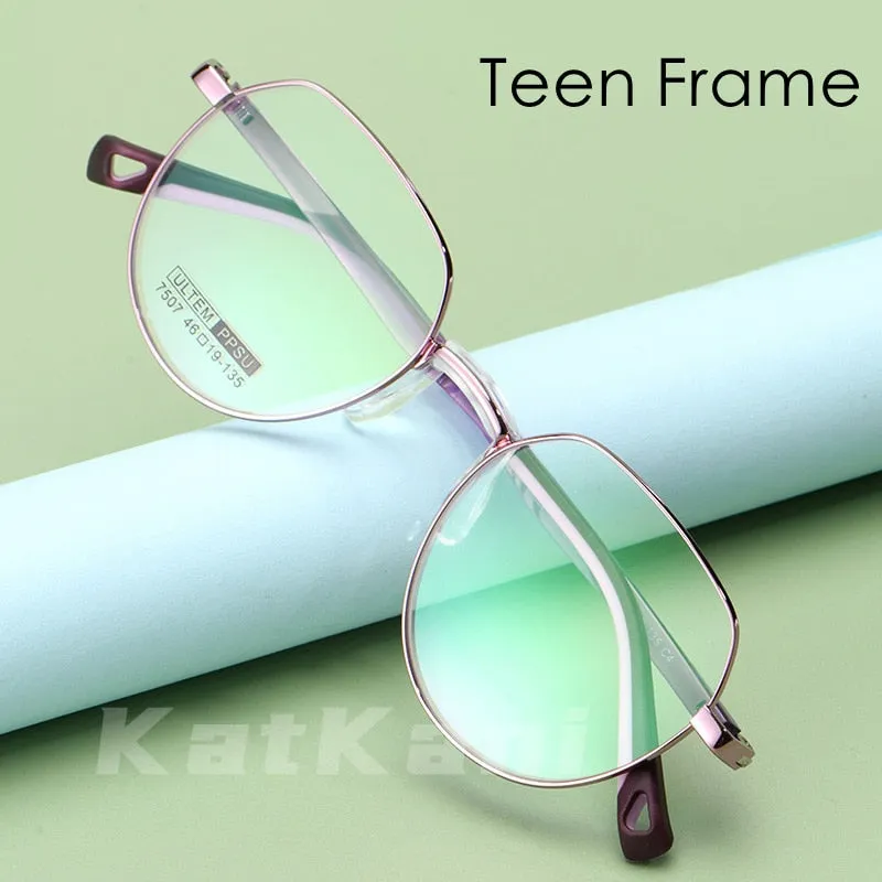 KatKani Unisex Youth Full Rim Round Ultem Alloy Frame Eyeglasses 7507S