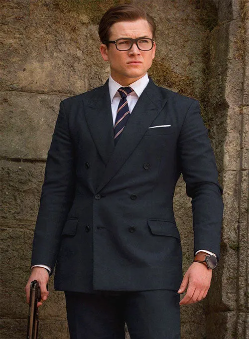 Kingsman Double Breasted Blue Wool Suit