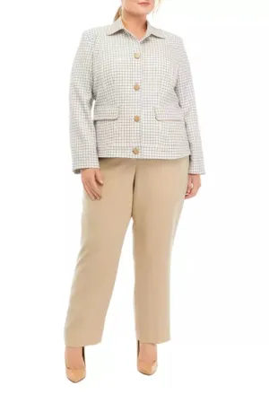 Le Suit Plus Size Plaid Five Button Jacket and Slim Pant Set