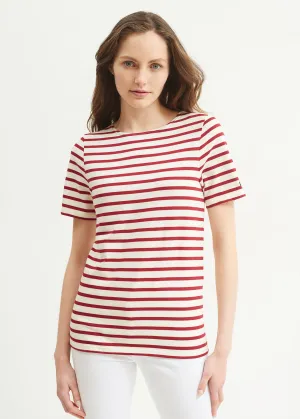 LEVANT MODERN - Breton Stripe Short Sleeve Shirt | Soft Cotton | Unisex Fit (ECRU / MAROON)