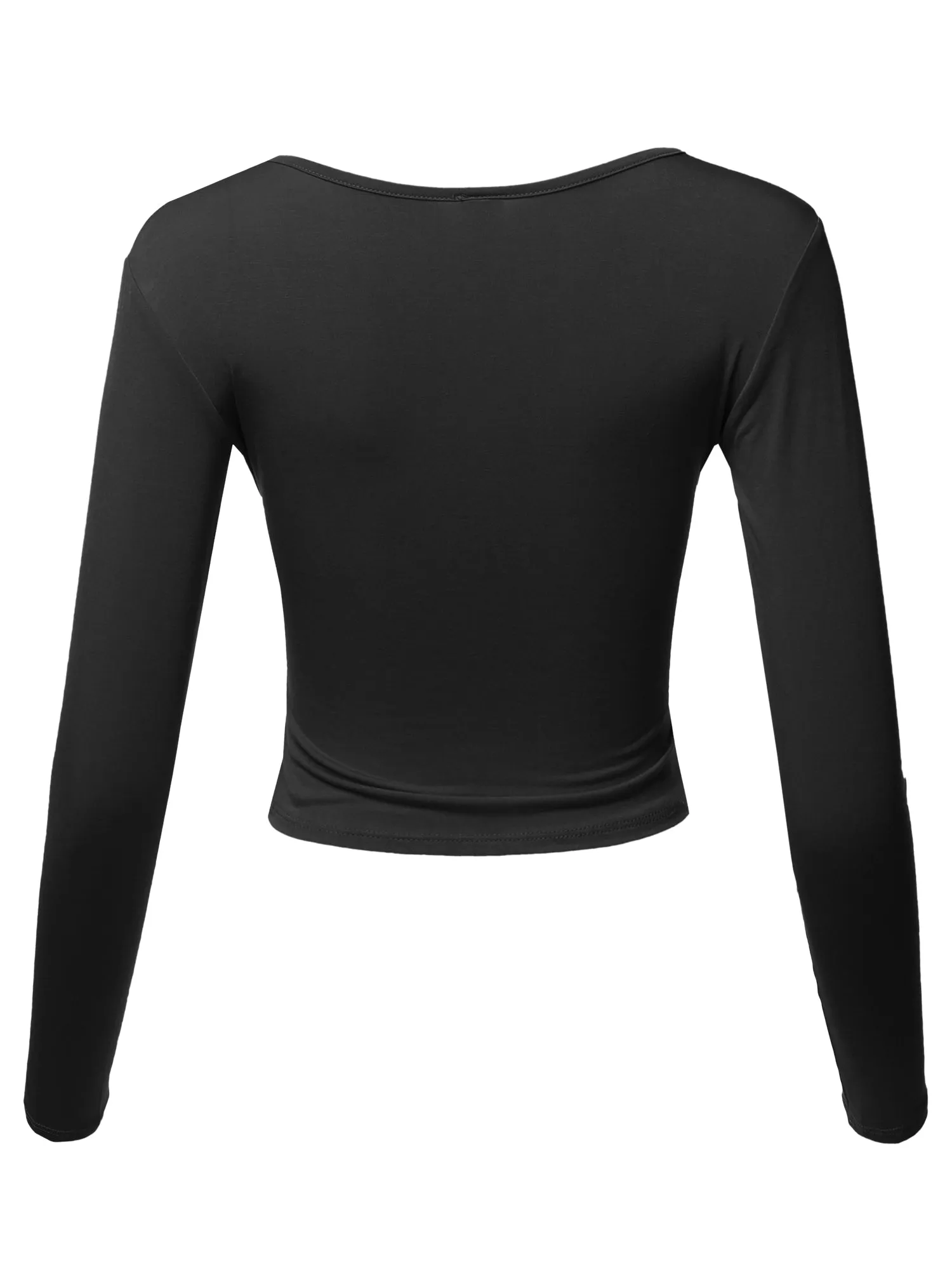 Long Sleeve Deep V Neck Cross Wrap Crop Top T Shirts Black