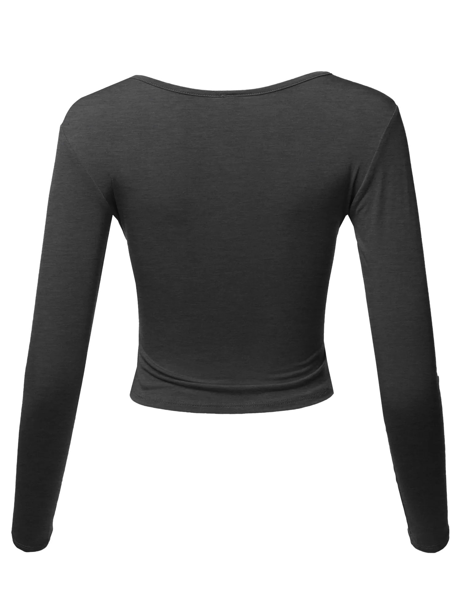 Long Sleeve Deep V Neck Cross Wrap Crop Top T Shirts Black