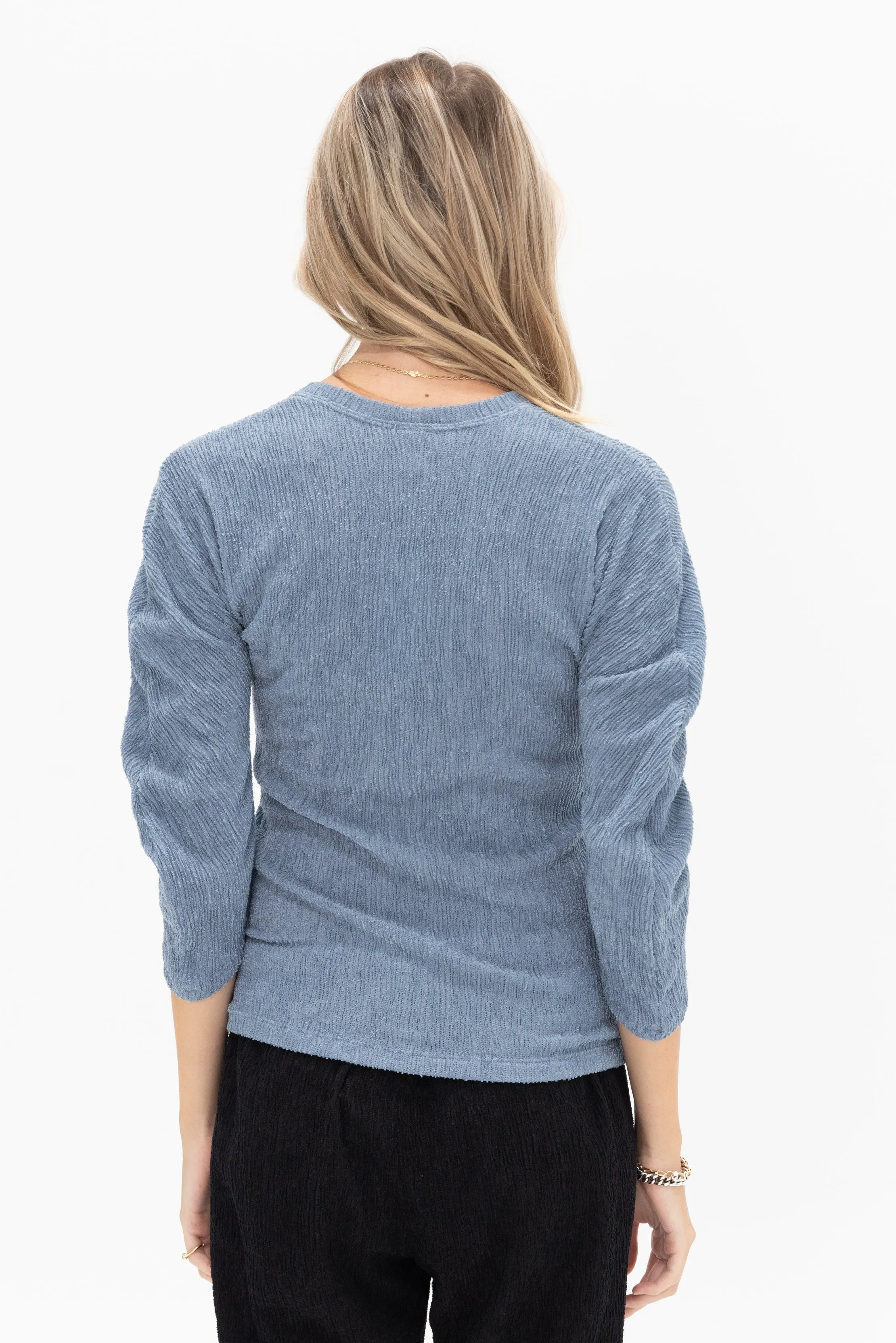 Long Sleeved Off Kilter Top, Light Blue