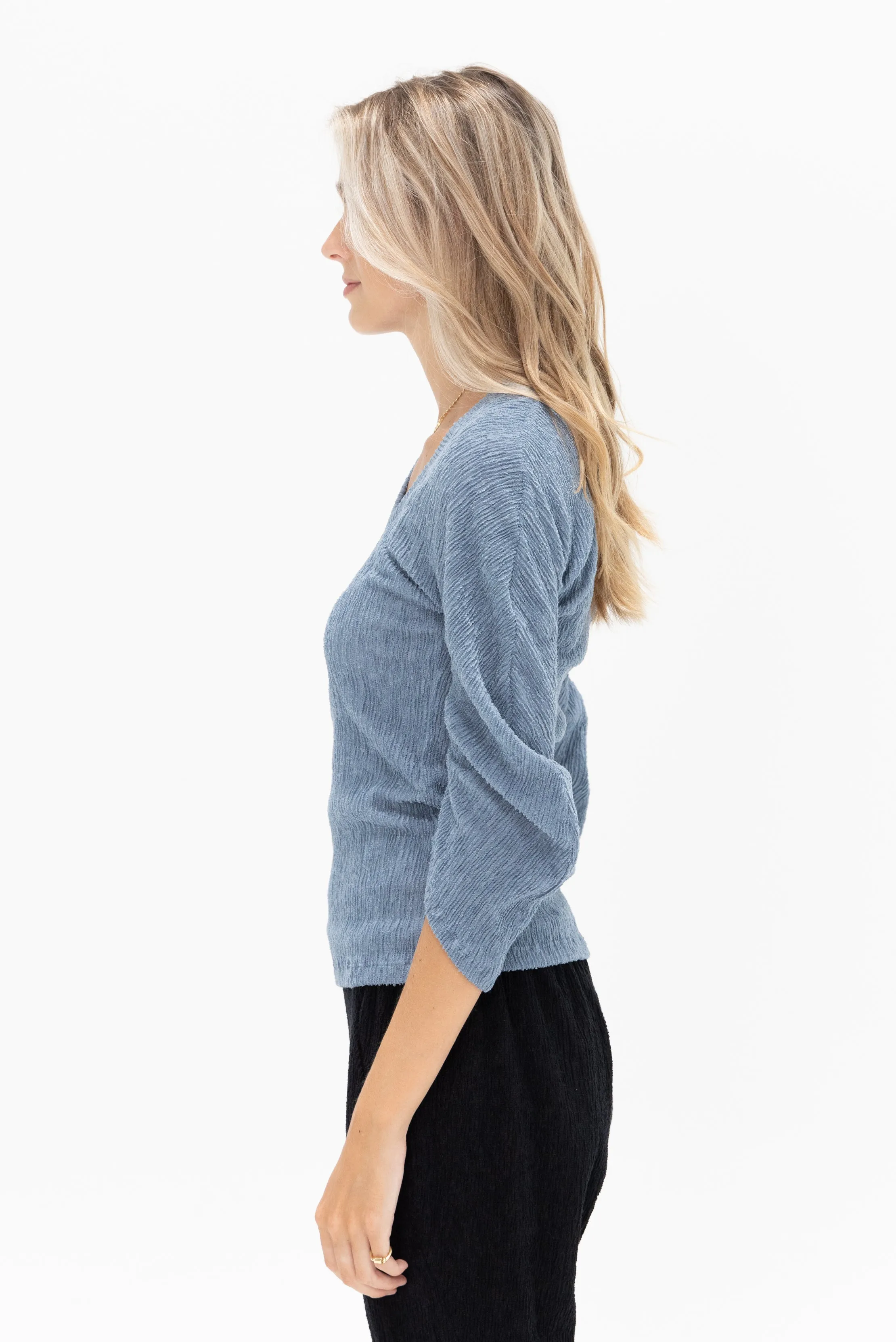 Long Sleeved Off Kilter Top, Light Blue